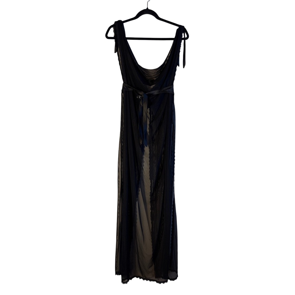 Oh La La Cheri Black Sheer Mesh Maxi Nightgown Lingerie Cowl Neck Open Back Y2K